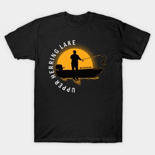 Upper Herring Lake Fishing Michigan Sunrise T-Shirt